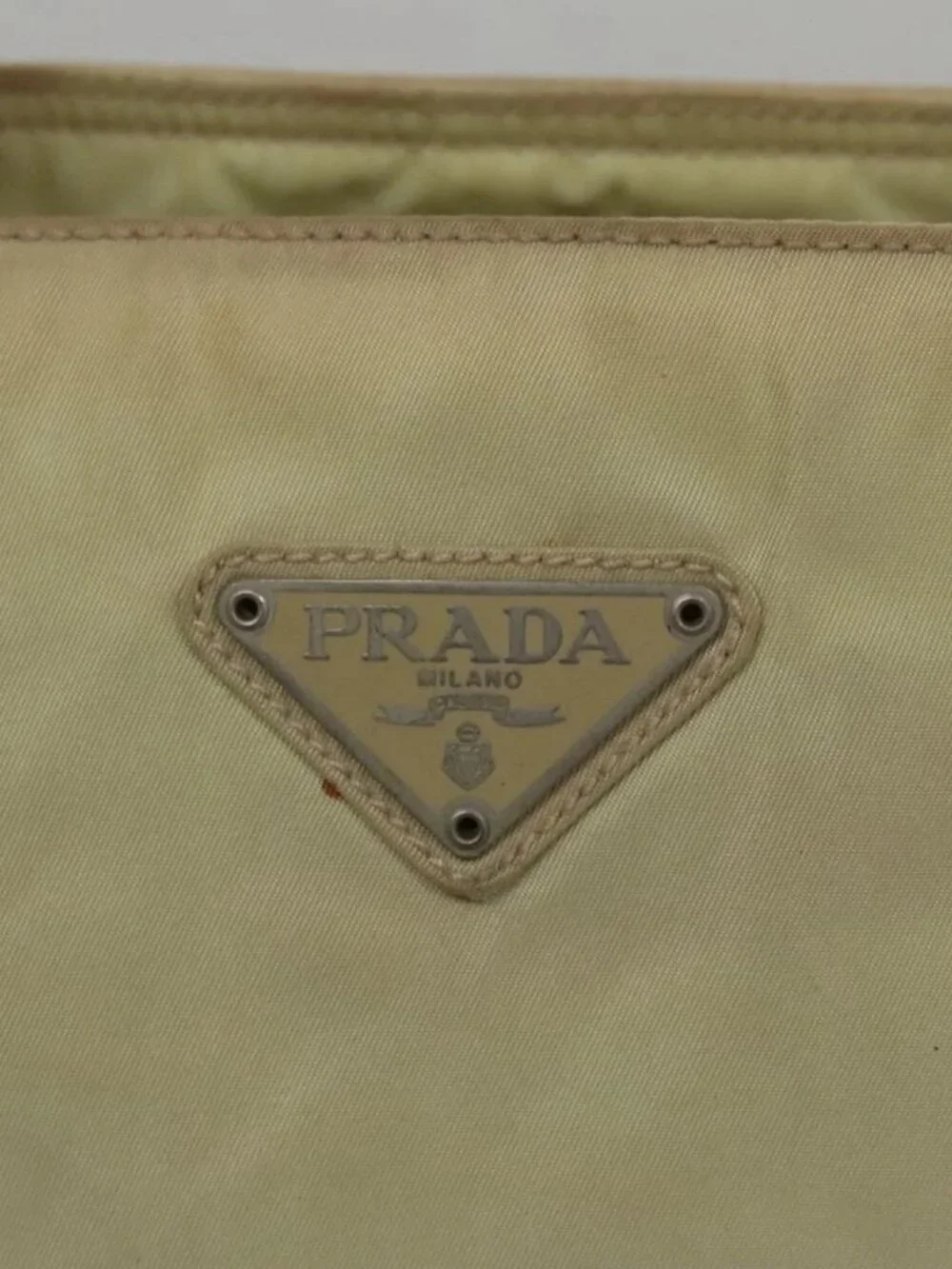 PRADA Hand Bag Nylon Beige Auth bs21346